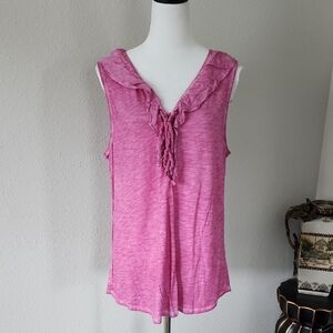 Democracy Pink Ruffled Tie Front Tank Top